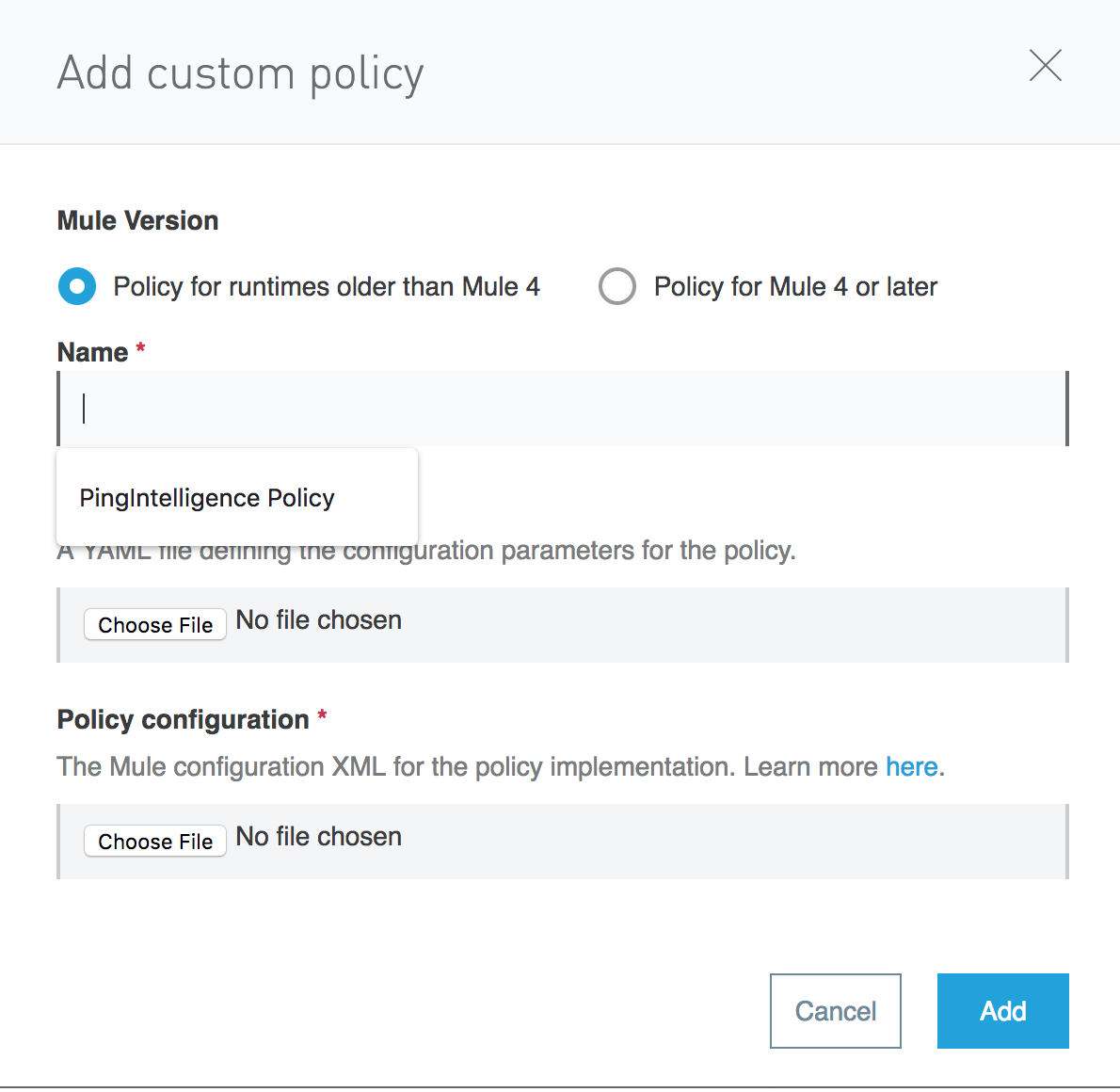 A screen capture of the Add custom policy page.