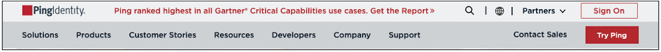 A screenshot of the Ping Identity website menu.