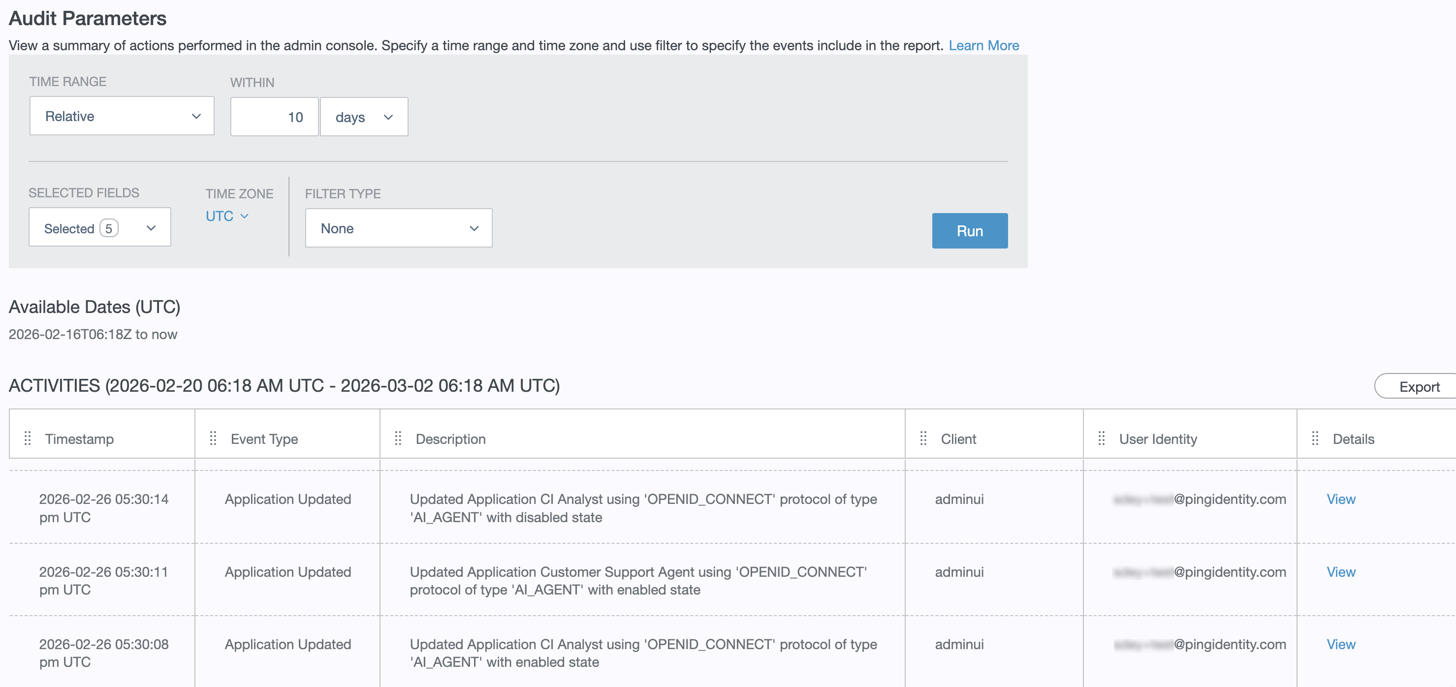 A screen capture of the Audit Results for AI agent events.