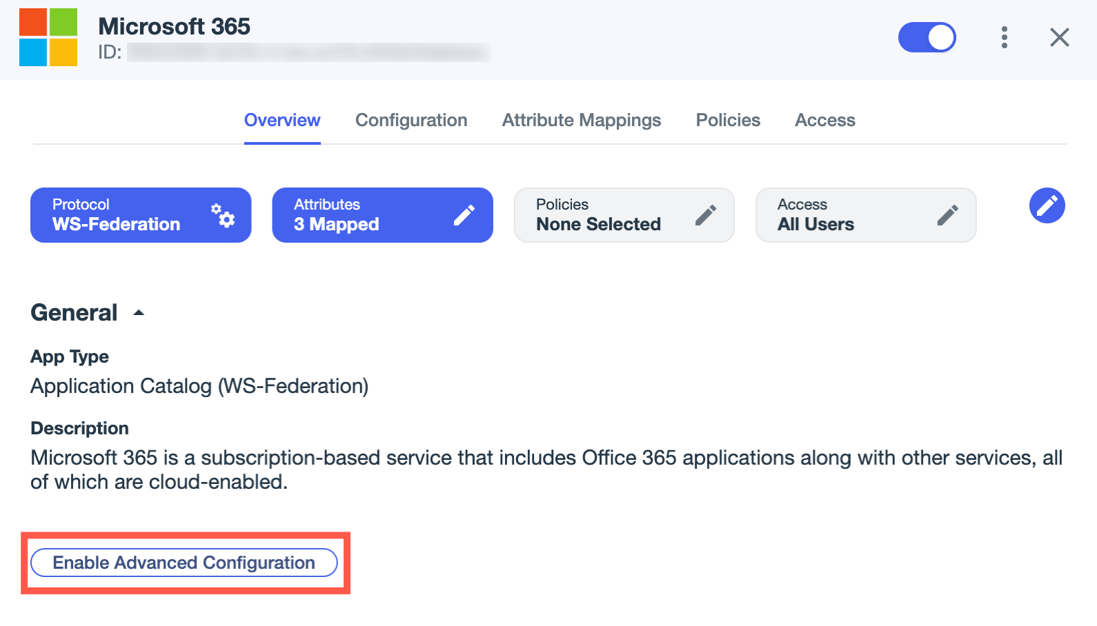 A screenshot of Enable Advanced Configuration button on the Overview tab.