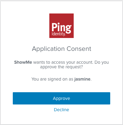 Screen capture of the prompt requesting that the user approve the ShowMe app request to access their account