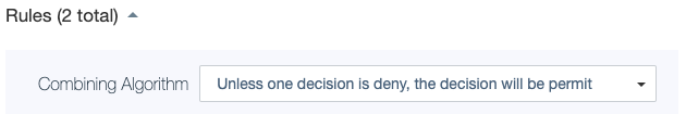 Screen capture of the combining algorithm unless one decision is deny, the decision will be permit.