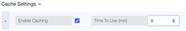 Screen capture showing the Enable Caching check box and Time to Live field in service Cache Settings.
