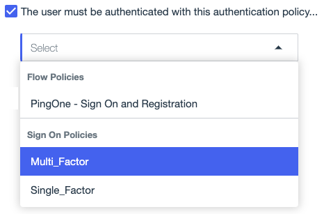 Screen capture showing the expanded flow and sign-on policy list in the Create Operation window.