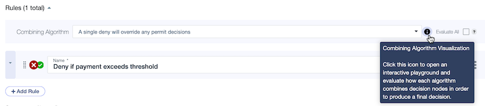 Screen capture of the combining algorithm visualization icon in the policy editor