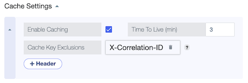 Screen capture showing the Enable Caching checkbox and Time to Live field in service Cache Settings.