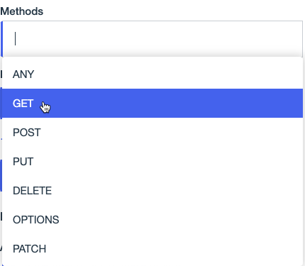 Screen capture showing the expanded Methods list in the Define Operation window.