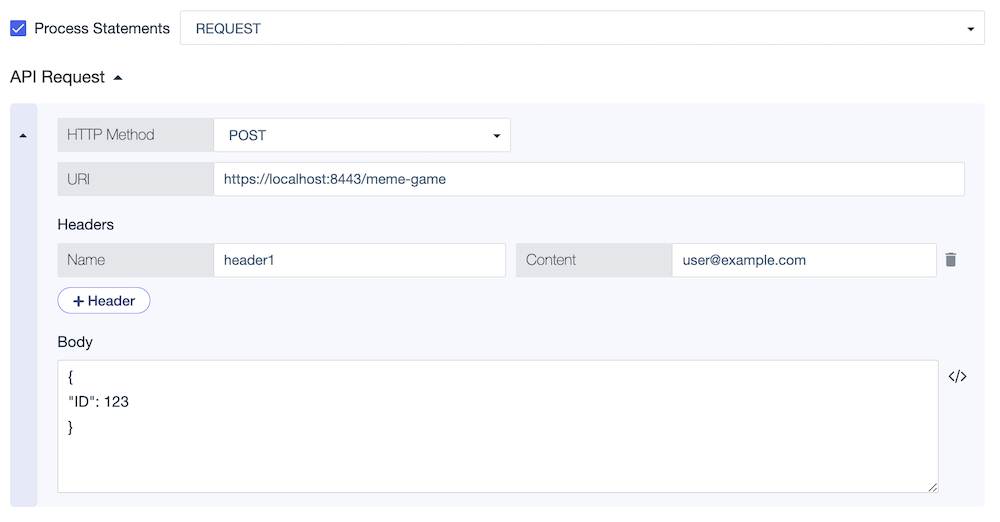 Screen capture of an example API POST request to test statement processing against