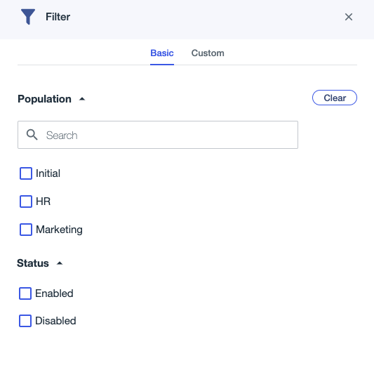 User filter screen