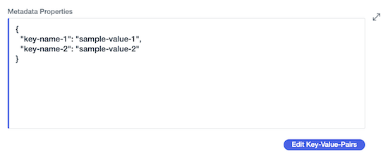 Screen capture of the edit JSON window in the Metadata Properties section