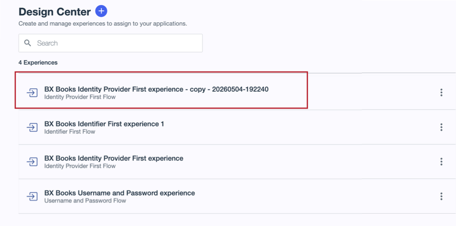 A screenshot of the Design Center page showing a duplicated experience.
