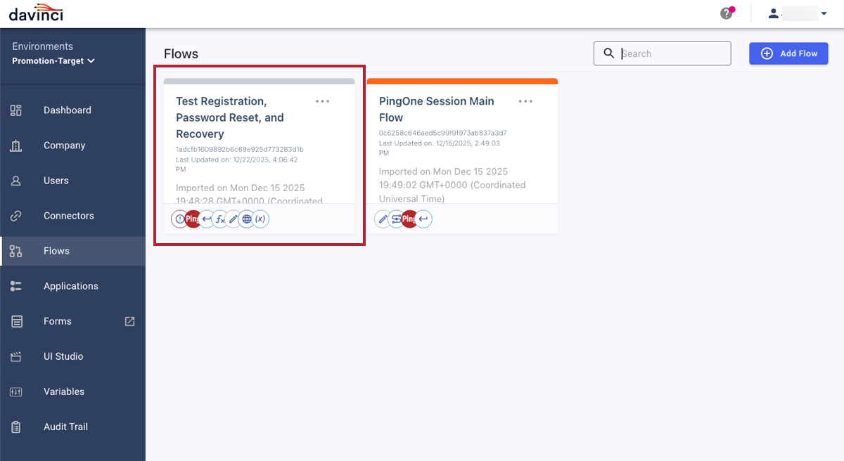 A screenshot of the Test Registration, Password Reset, and Recovery flow in the target environment.