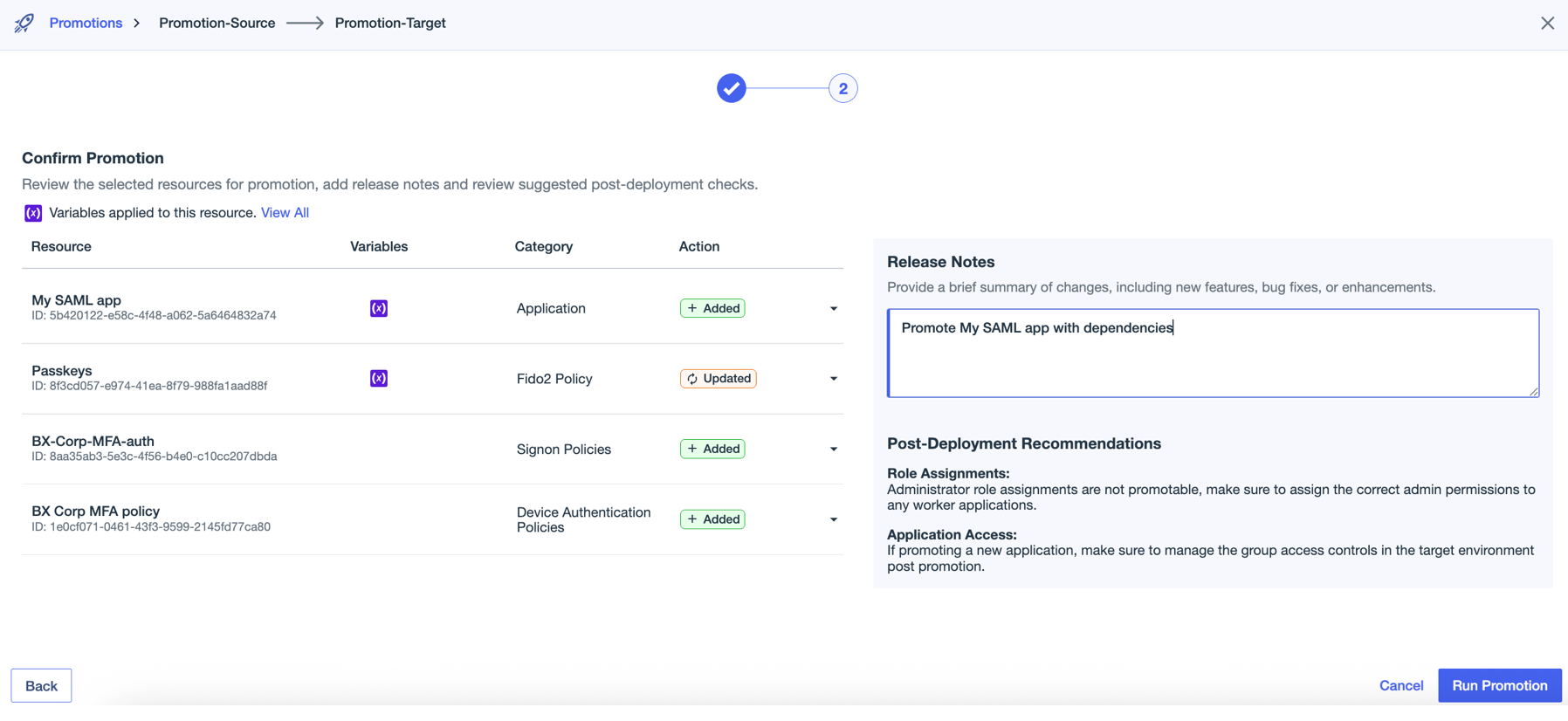 A screenshot of the Confirm Promotion page