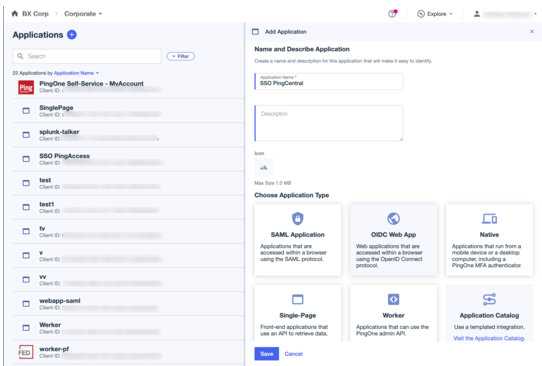 A screen capture of the Add applications panel showing the application types, including the option for OIDC Web App.