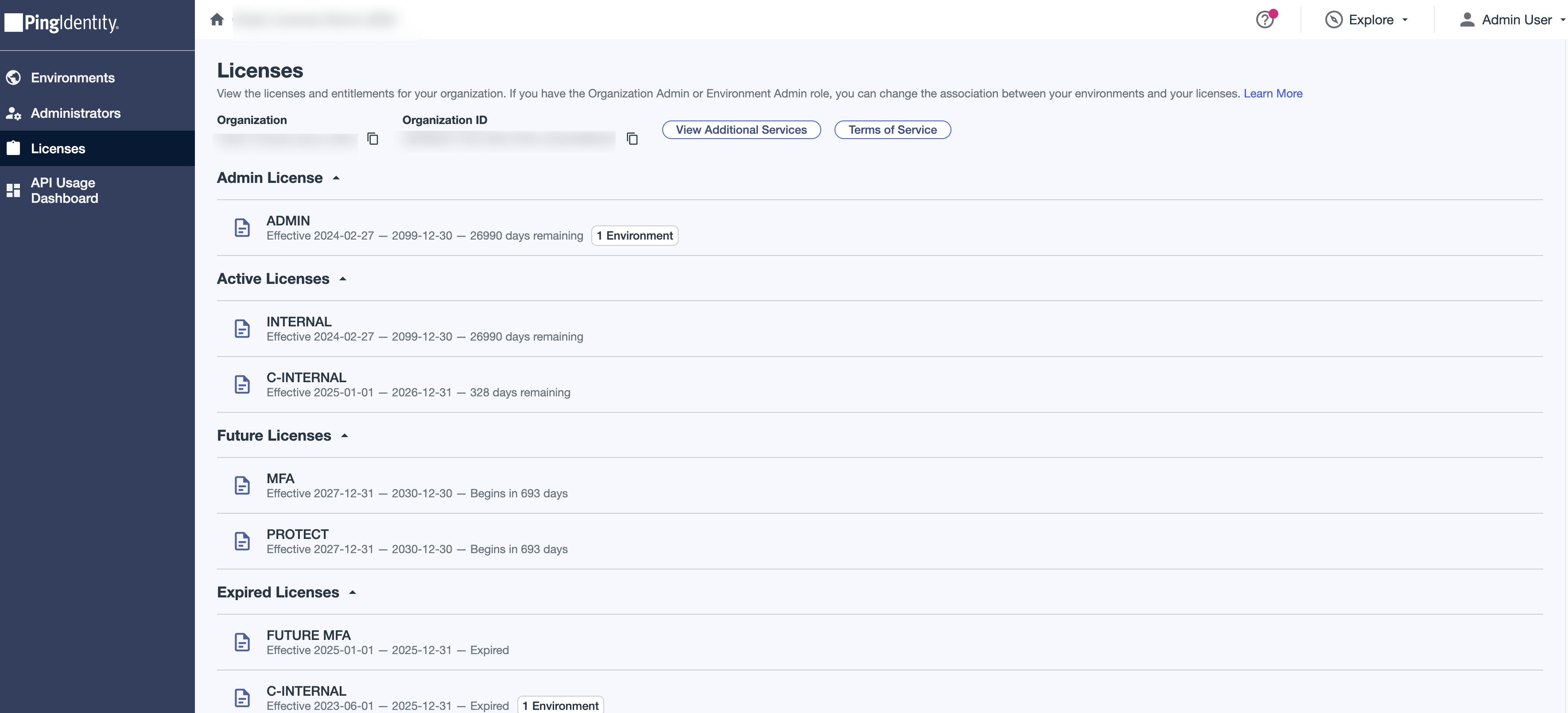A screen capture of the License page showing license details.