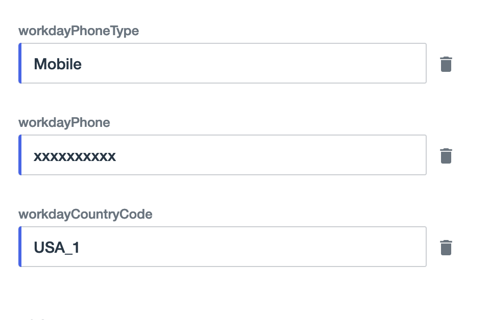 Screen capture showing an example of the Workday country code format.