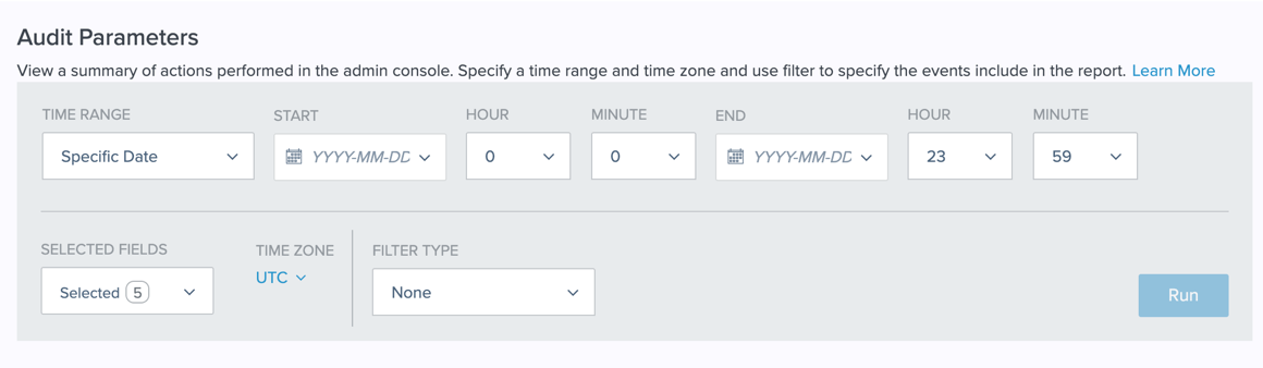 A screen capture of the Audit Parameters section without any selections made.