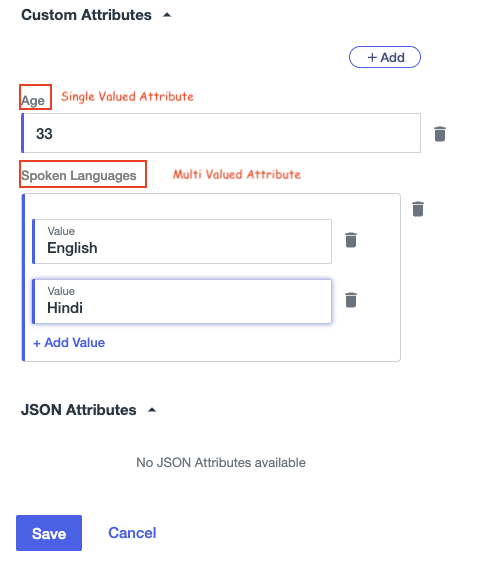 Screen capture of the Value field after choosing a costume attribute in the Custom Attribute section in