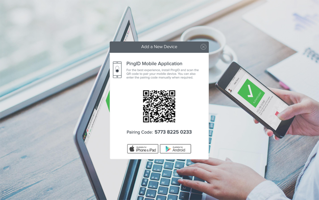 Screen capture of the PingID Add a New Device page showing the QR code for the application