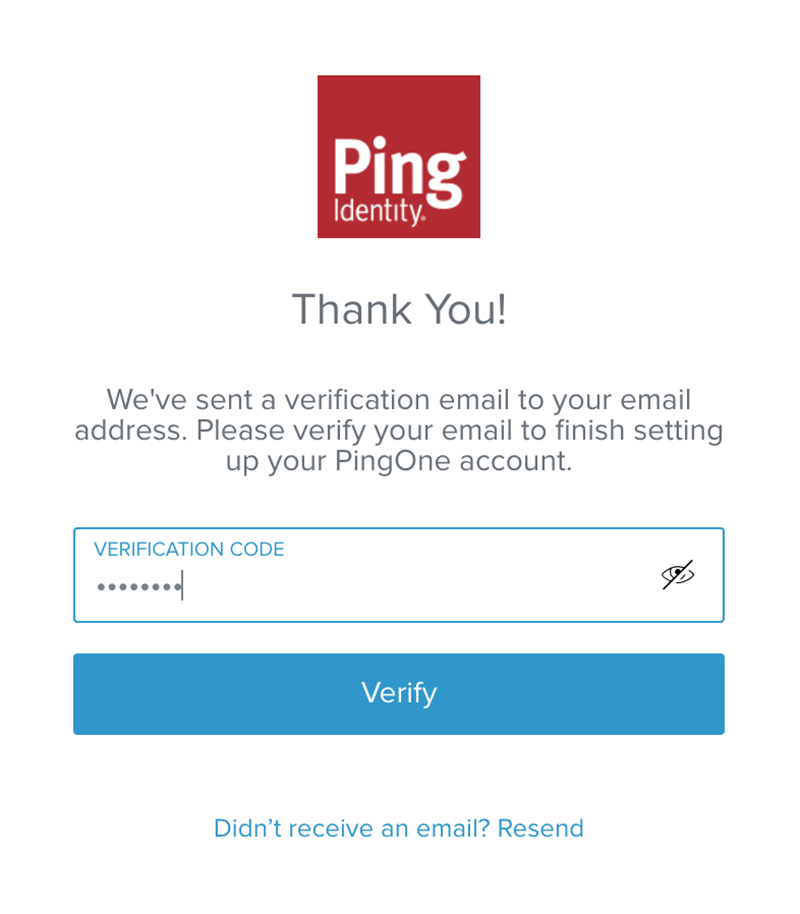 A screen capture of the user verification code screen in PingOne.