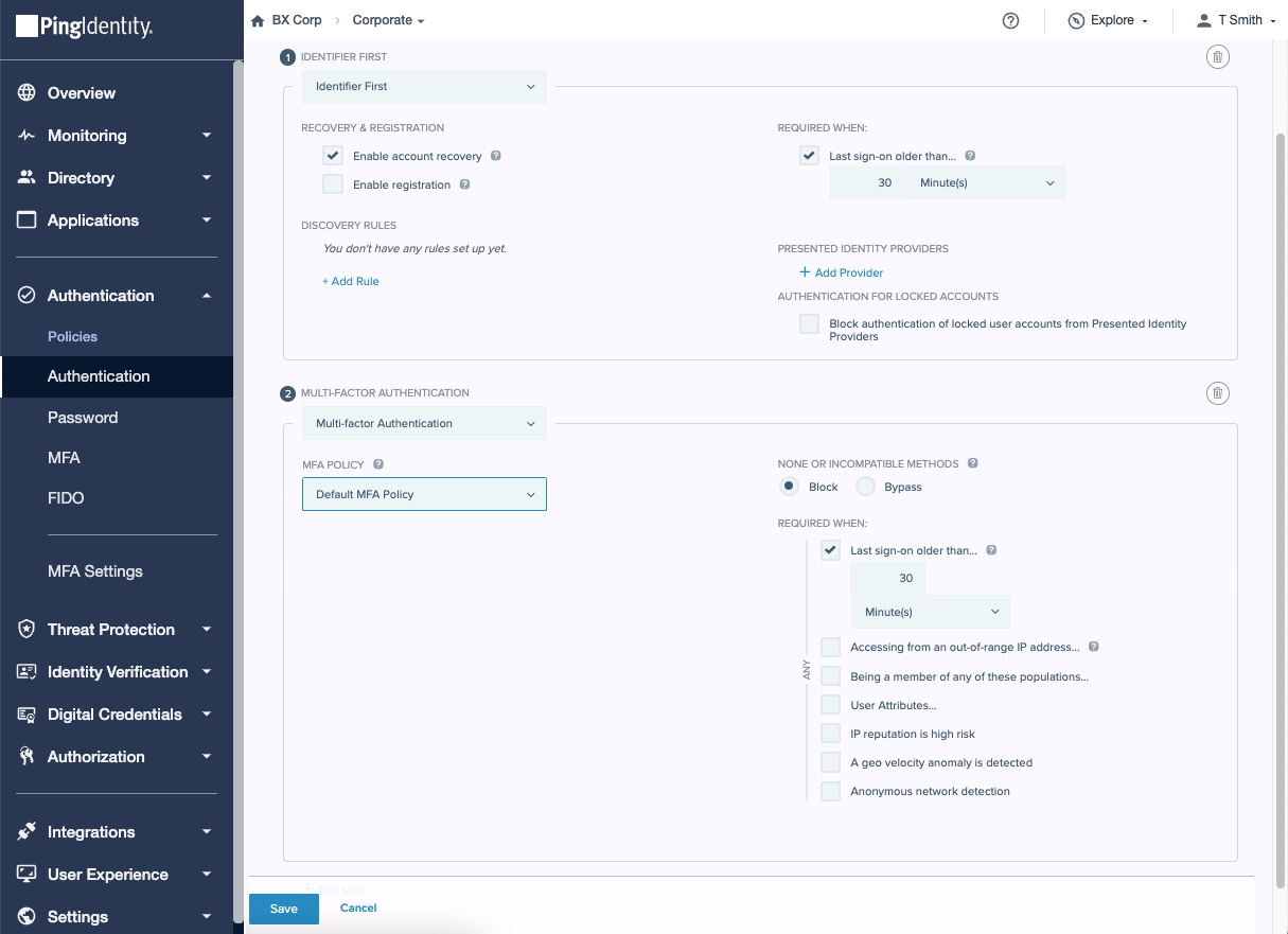 A screen capture showing the authentication policy page