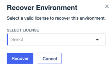 A screenshot of the Recover Environment modal.