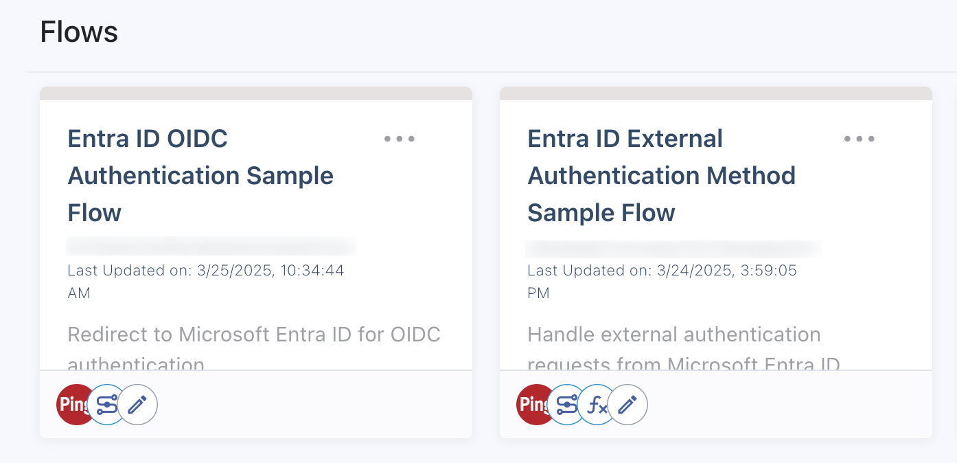 A screen capture of the two Entra ID sample flows in DaVinci.