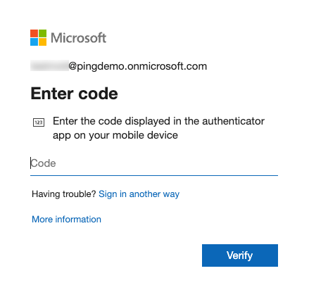 A screen capture of the Microsoft Enter code page.