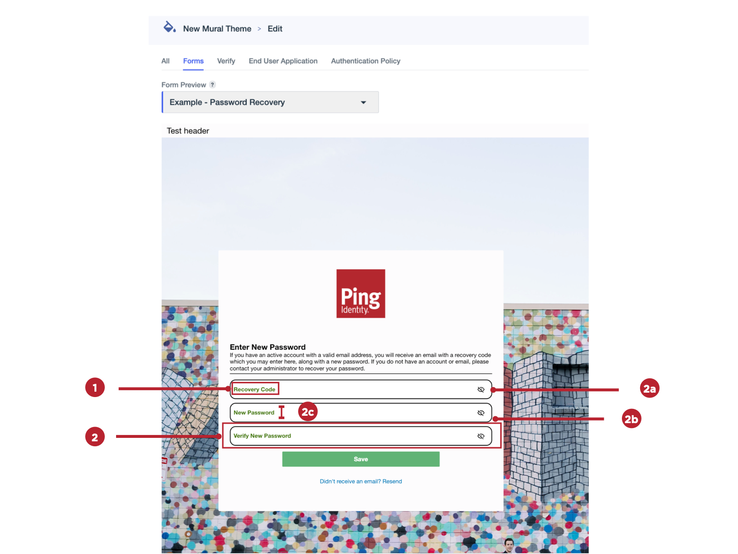 A screen capture of a form preview with callouts to show what each input field setting applies to.