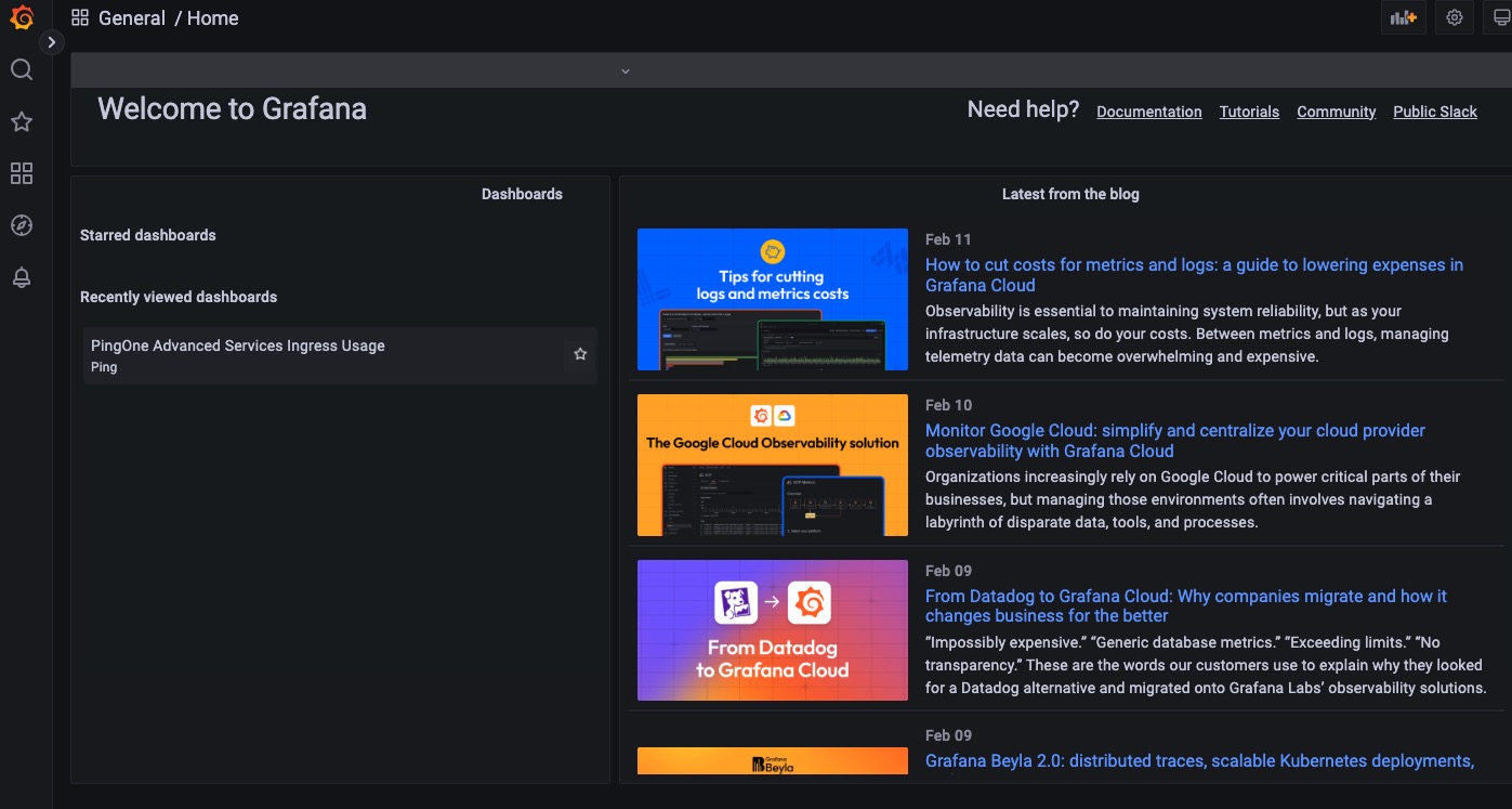 A screen capture of the Grafana sign-on page.