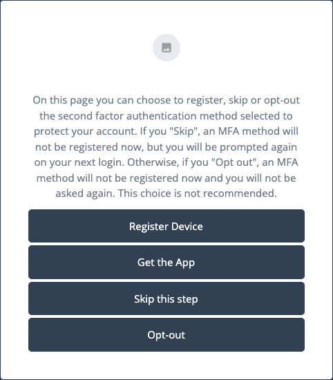 Default text of the MFA Registration Options node.