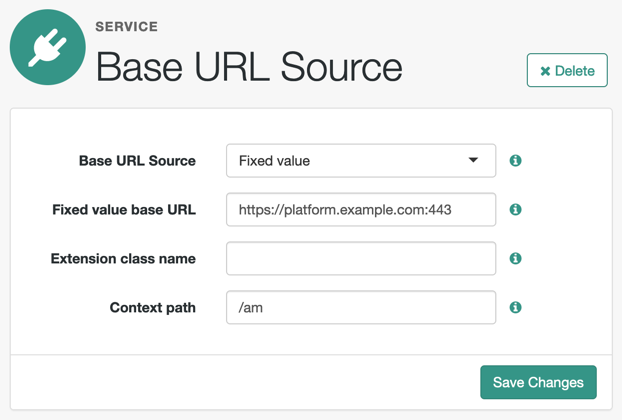 A screenshot showing itsme example configuration details for the Base URL Source service