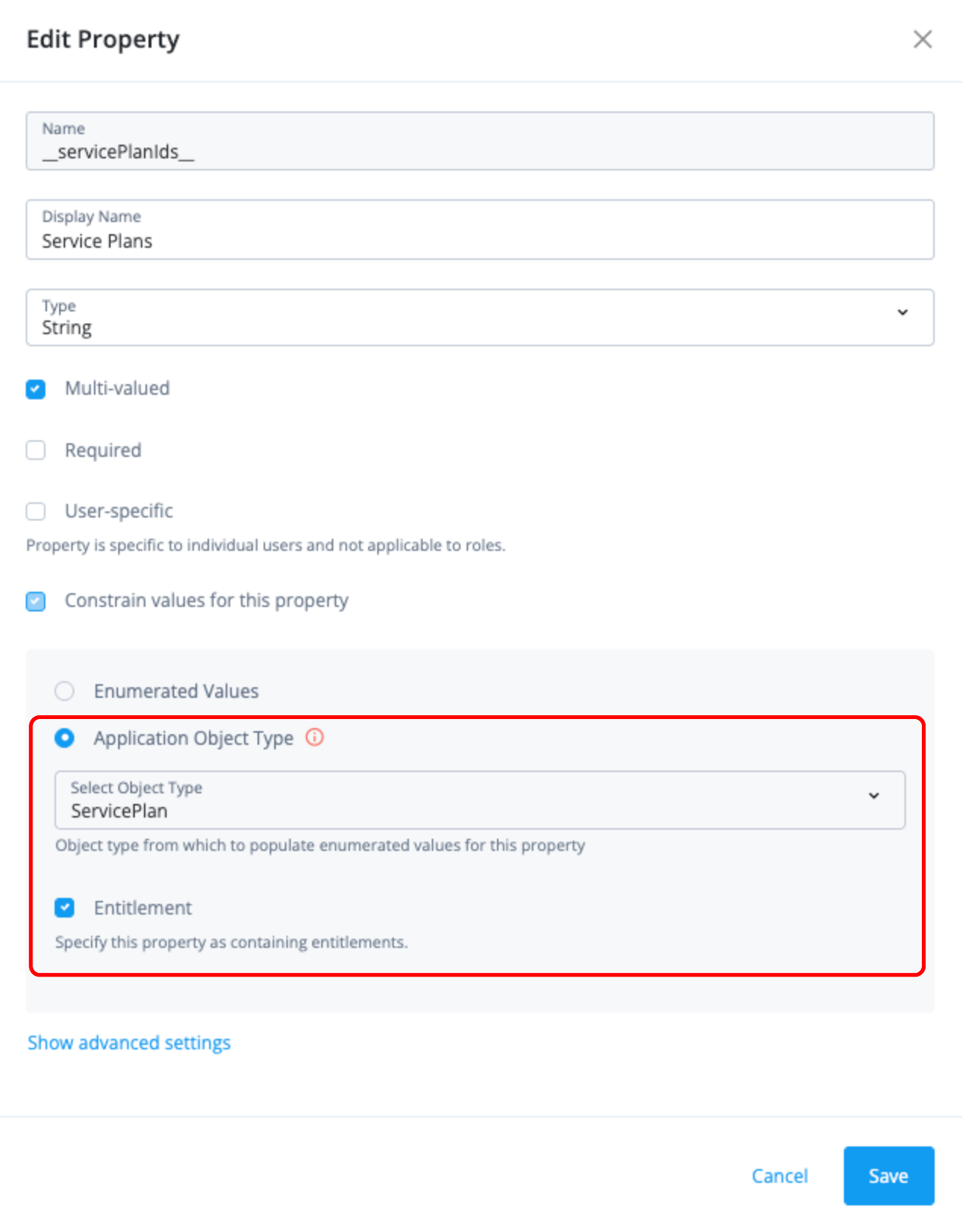 The Edit Property page displaying the entitlement box.
