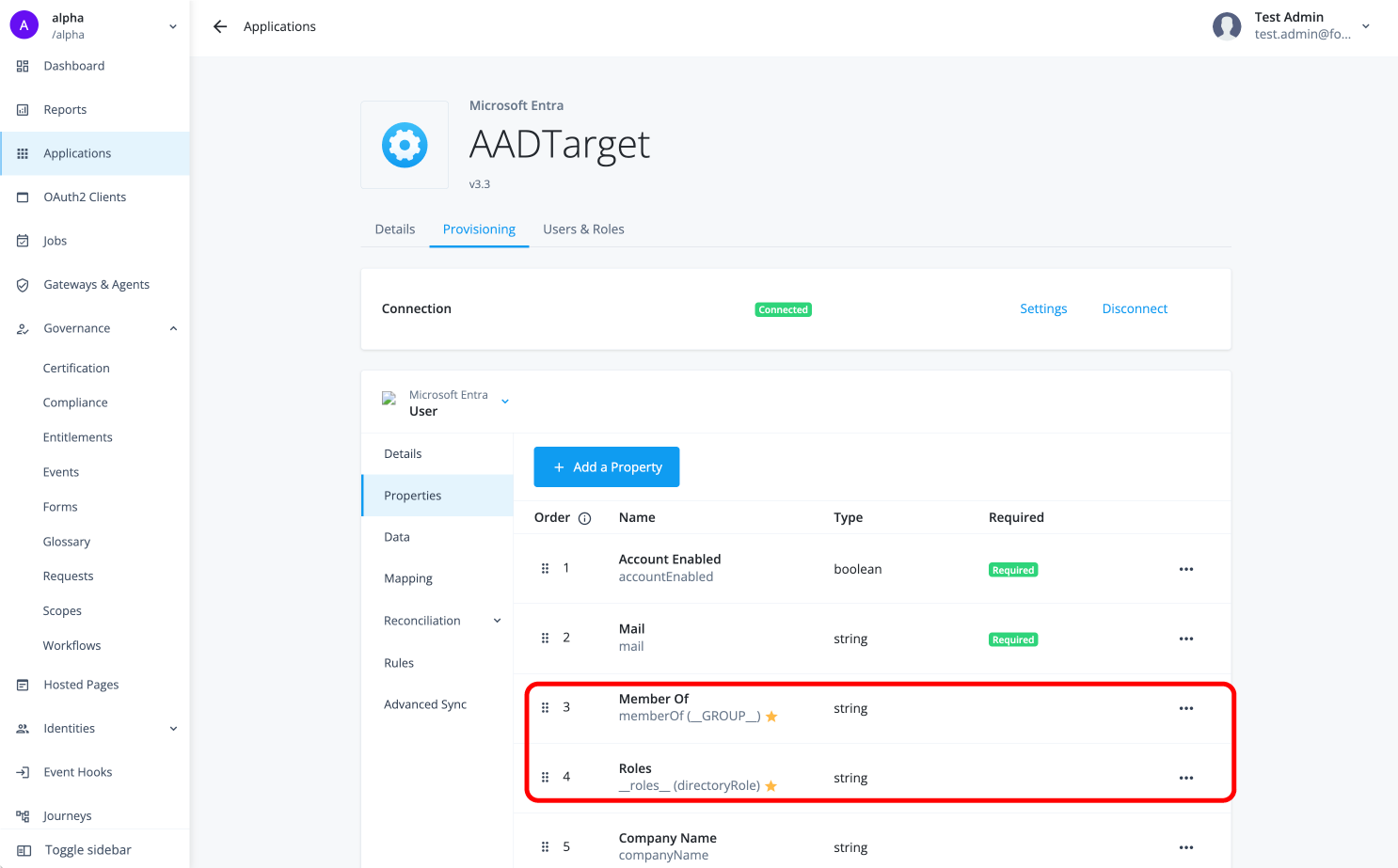 Account attributes identified as an entitlement have a star next to them.