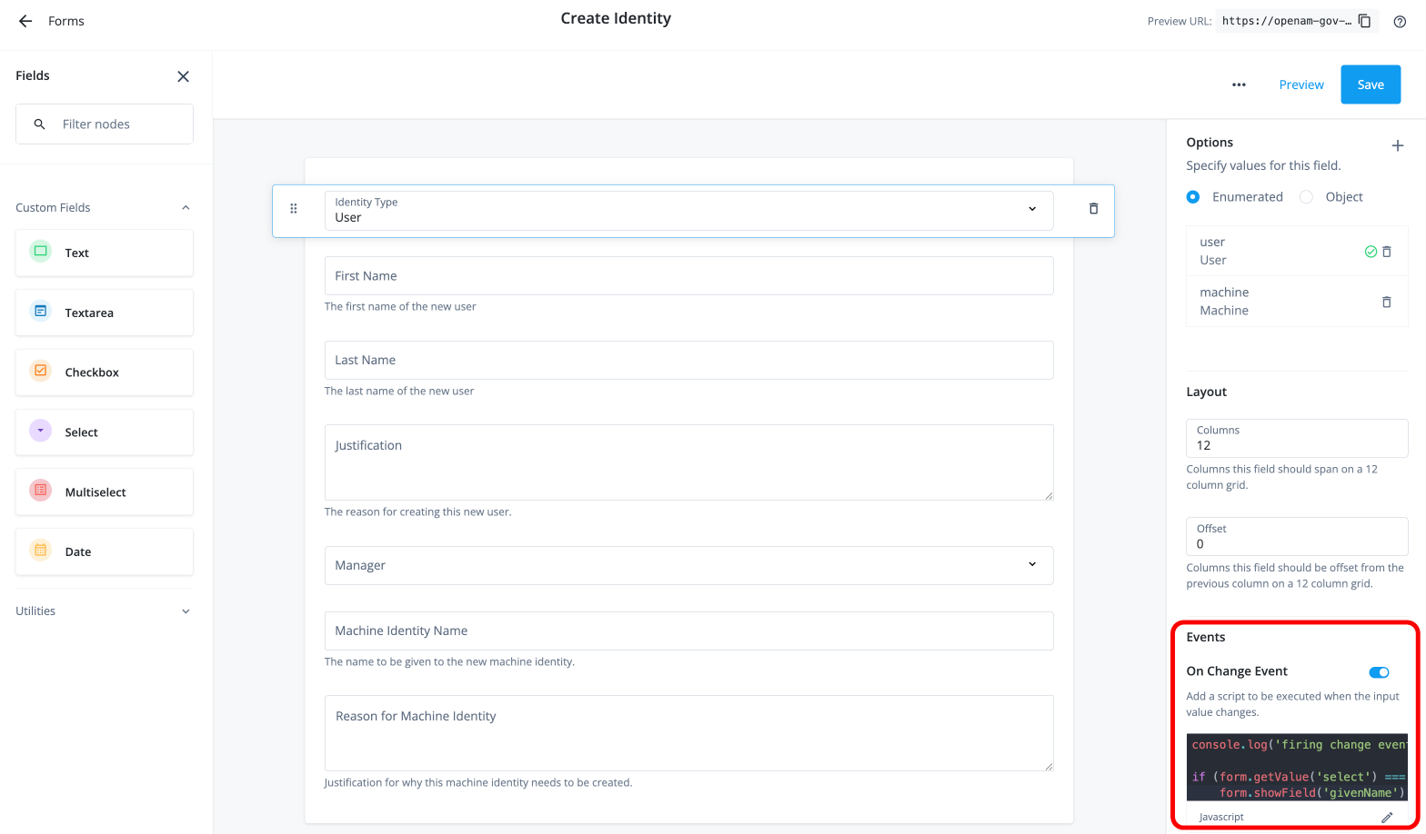 A form event example.