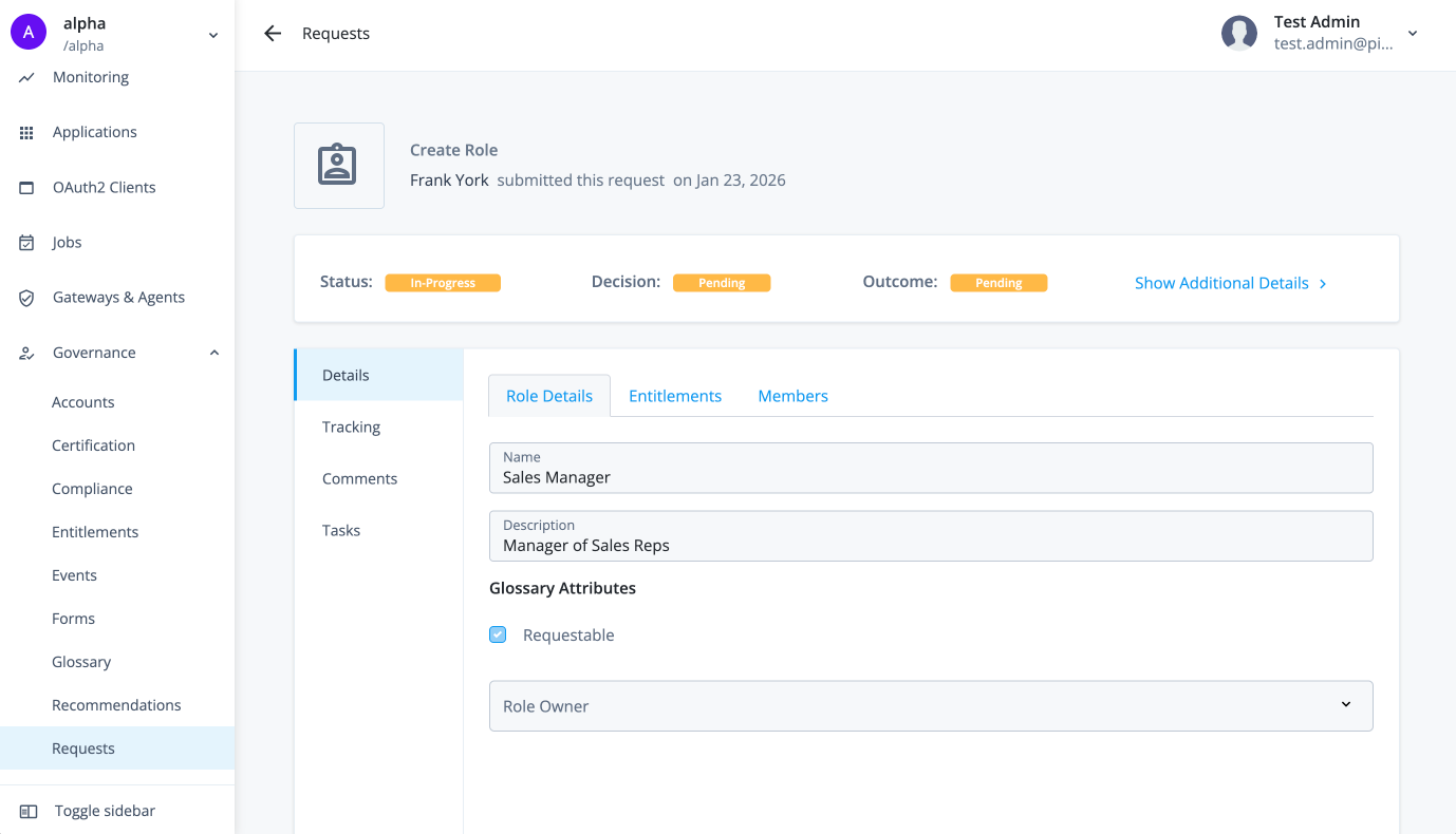 Governance request details.