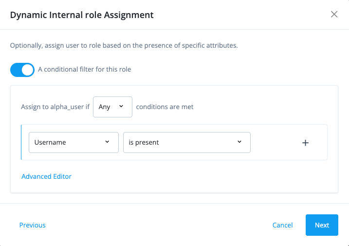 Dynamic internal role assignment modal