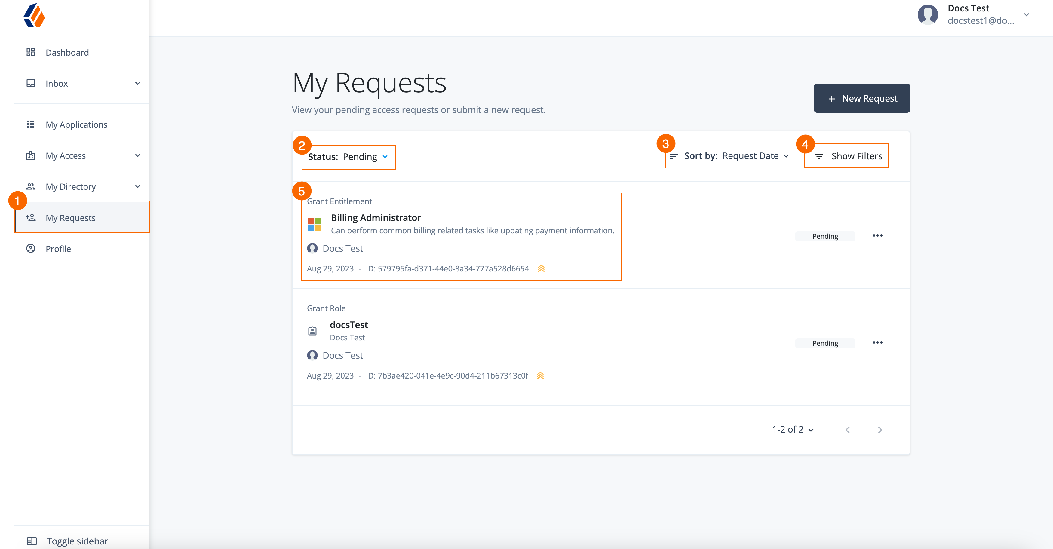 The access requests landing page.