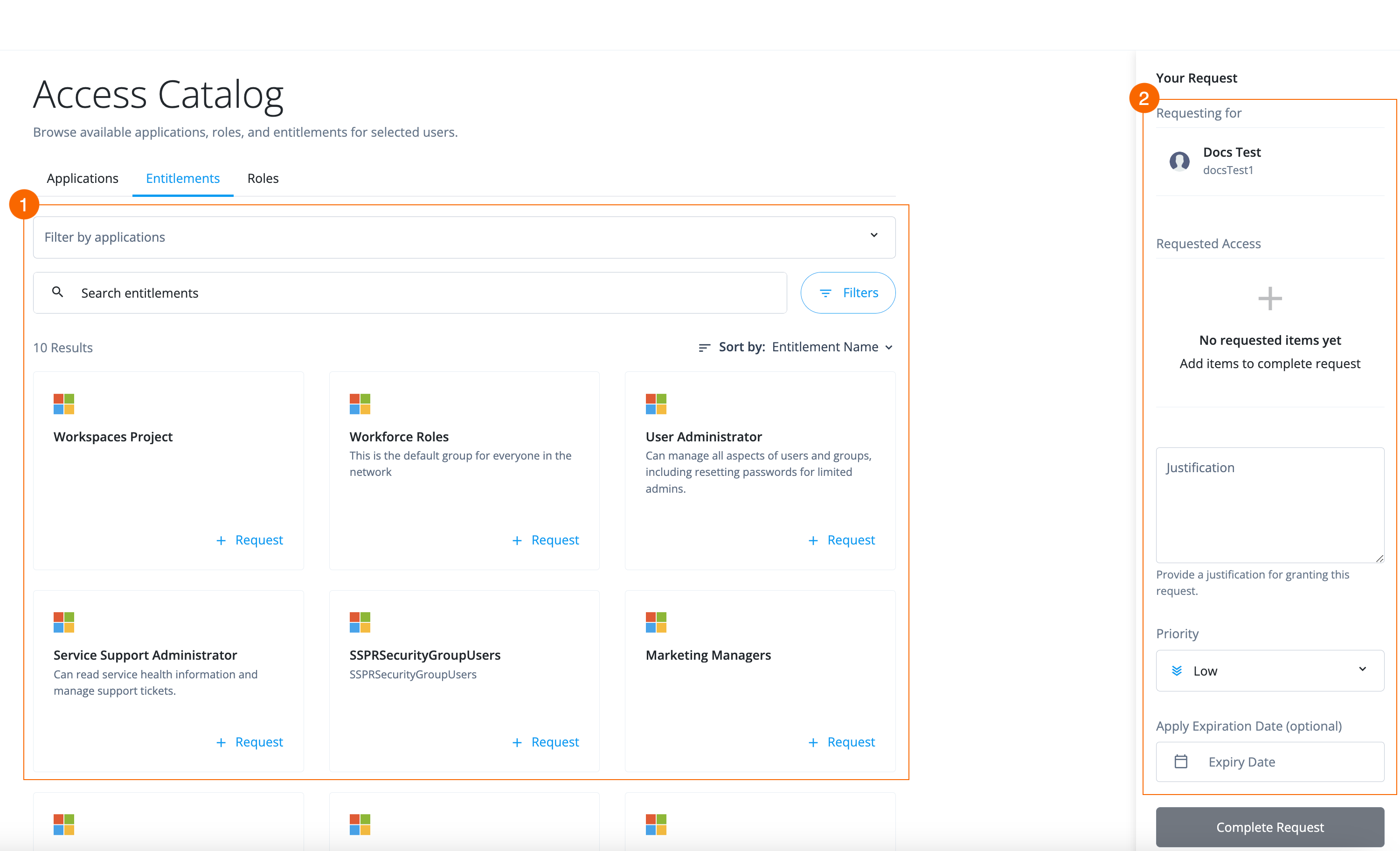 Select resources when creating an access request.