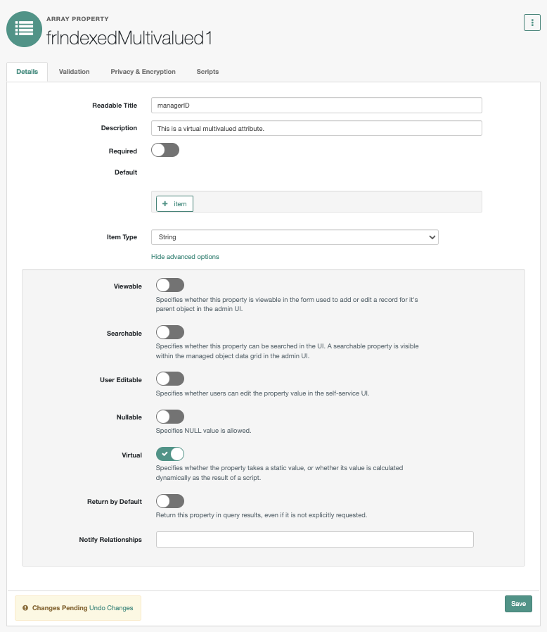 The frIndexedMultivalued1 attribute configuration