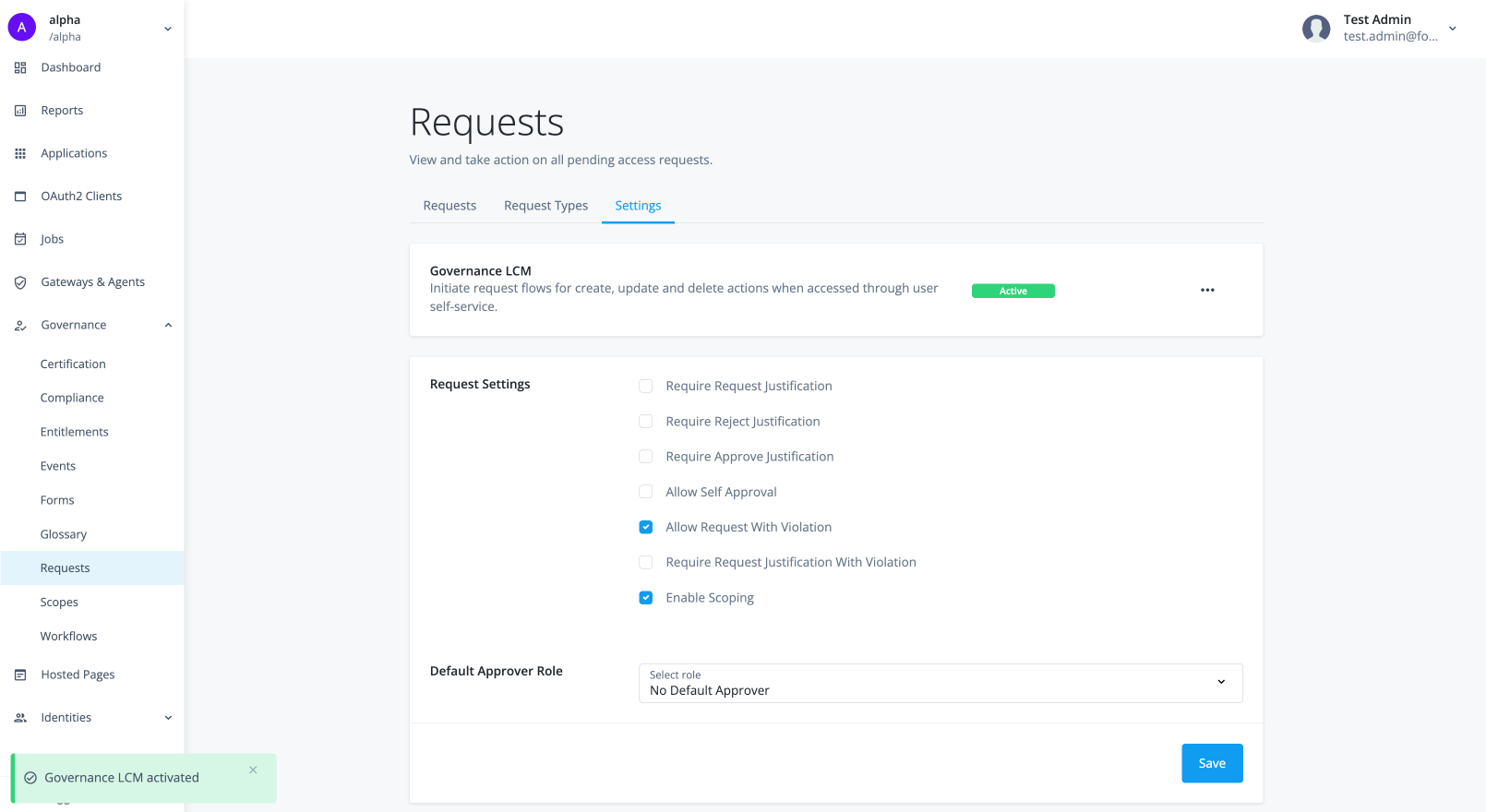 Enable the manage access feature on the requests page.