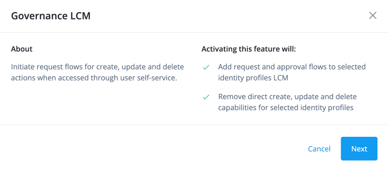 Governance LCM modal