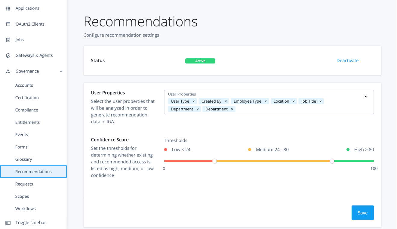 Governance recommendations page.
