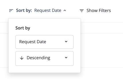 Sort the requests on the page by request in ascending or descending order.