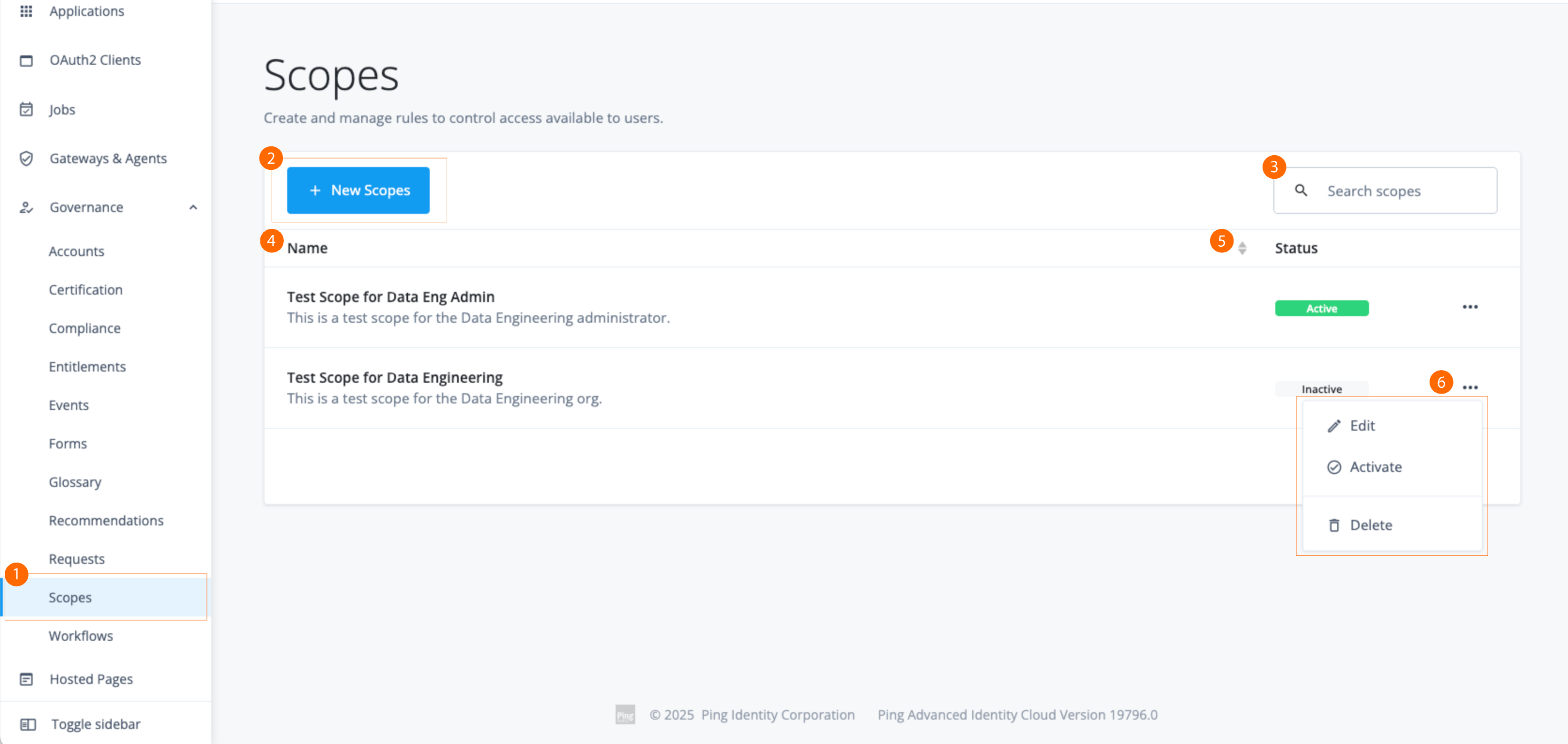 Identity Governance scopes.