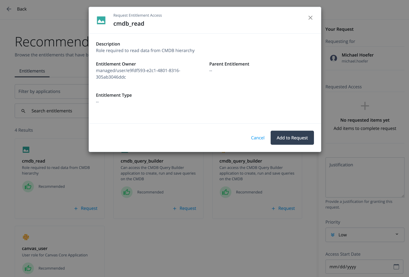 Recommended access Add to Request.