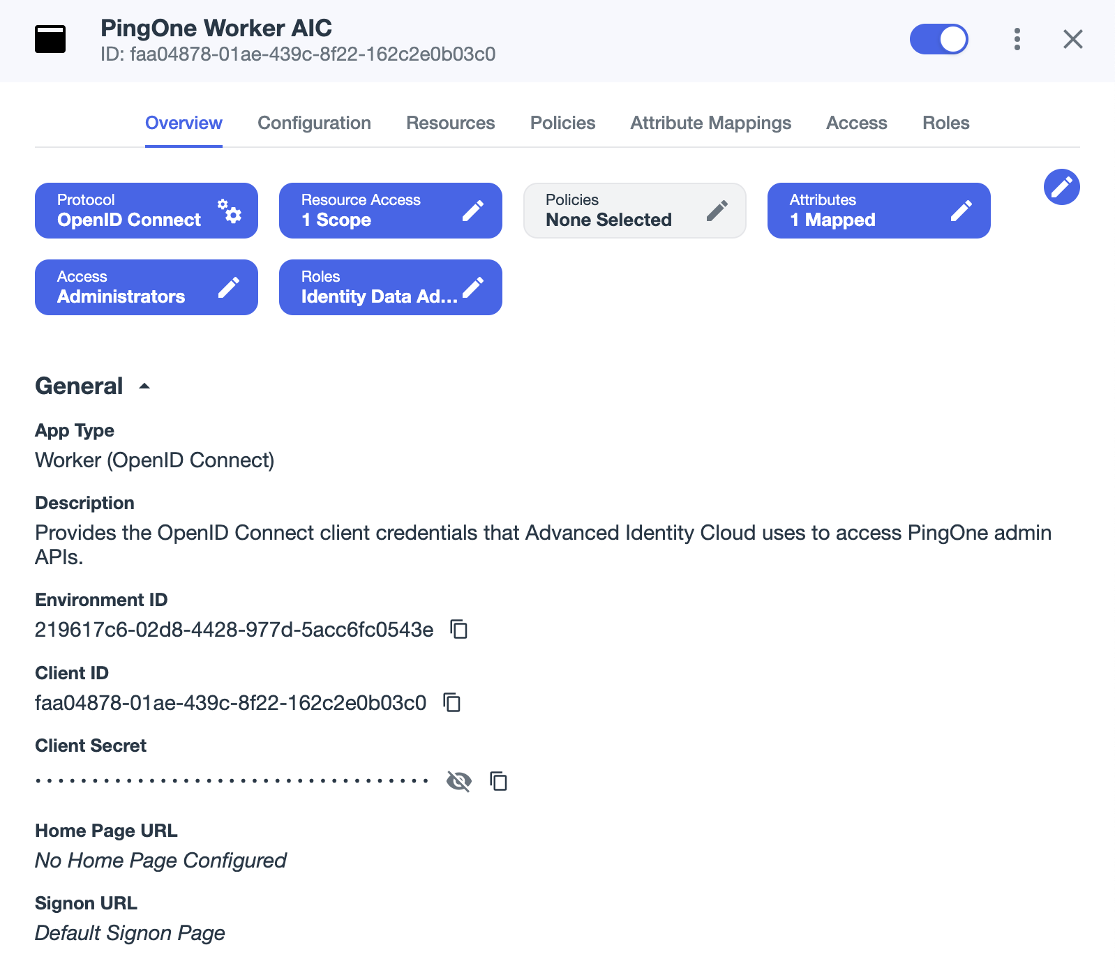 Example worker application in PingOne