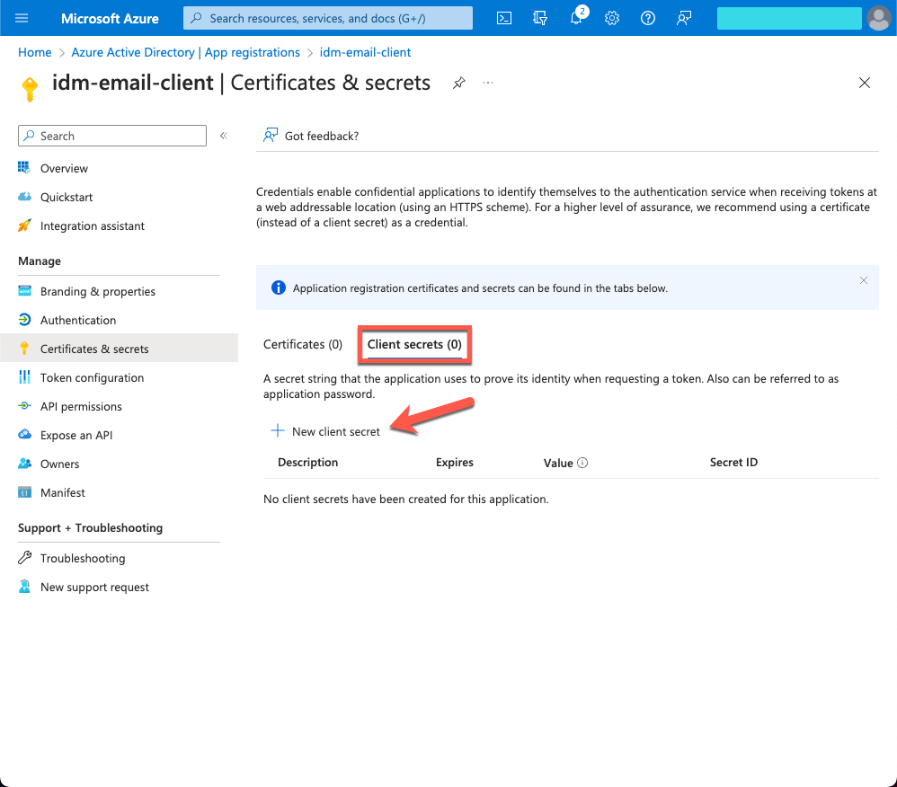 Azure app - add a new client secret