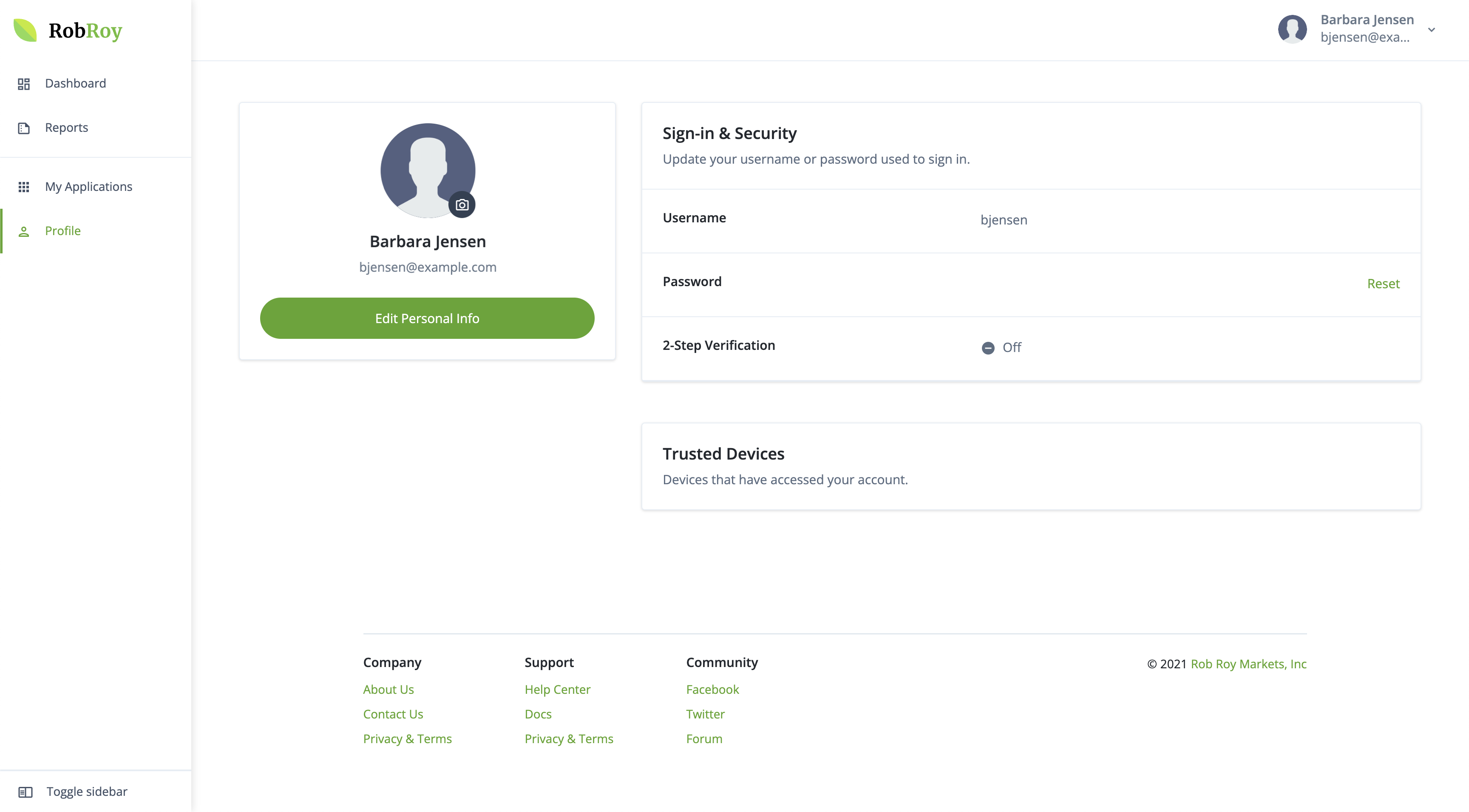 Hosted account profile page example