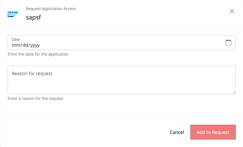 Application request form associated with the app